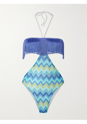 Missoni - Mare Cutout Fringed Striped Crochet-knit Swimsuit - Blue - IT36,IT38,IT40,IT42,IT44,IT46,IT48
