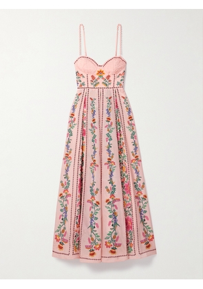 Farm Rio - Embellished Pleated Floral-print Cotton-blend Voile Maxi Dress - Pink - xx small,x small,small,medium,large,x large