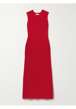 Altuzarra - Sissi Ribbed Open-knit Organic Cotton Midi Dress - Red - x small,small,medium,large,x large