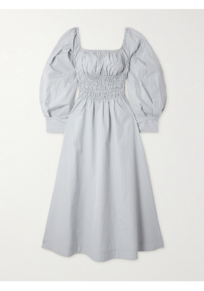 Altuzarra - Josie Shirred Striped Cotton-poplin Midi Dress - Blue - FR 34,FR 36,FR 38,FR 40,FR 42,FR 44,FR 46
