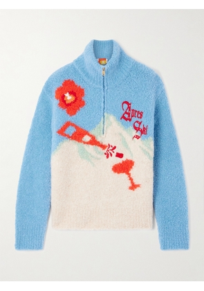 We Norwegians - + Markarian Embroidered Bouclé Half-zip Sweater - Blue - x small,small,medium,large
