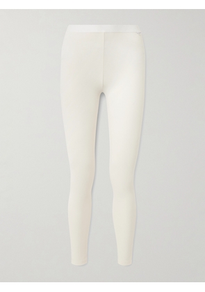We Norwegians - Bibi Printed Merino Wool-blend Piqué Leggings - Off-white - x small,small,medium,large