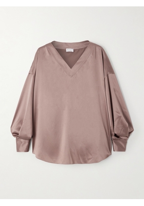 Brunello Cucinelli - Silk-blend Satin Blouse - Brown - xx small,x small,small,medium,large,x large