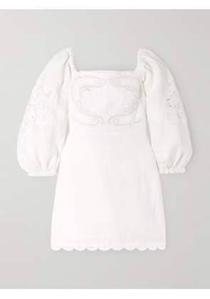 Farm Rio - Scalloped Broderie Anglaise-trimmed Linen Mini Dress - White - xx small,x small,small,medium,large,x large