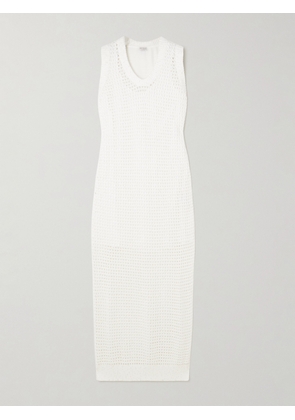 Brunello Cucinelli - Sequin-embellished Open-knit Cotton-blend Midi Dress - White - xx small,x small,small,medium,large,x large,xx large