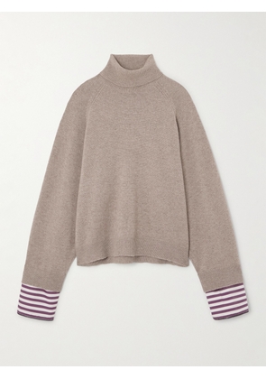 Brunello Cucinelli - Striped Poplin-trimmed Cashmere Turtleneck Sweater - Neutrals - xx small,x small,small,medium,large,x large
