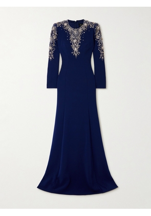 Jenny Packham - Crystal-embellished Crepe Gown - Blue - UK 6,UK 8,UK 10,UK 12,UK 14,UK 16,UK 18,UK 20