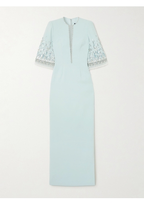 Jenny Packham - Kalani Embellished Tulle-trimmed Cady Gown - Blue - UK 6,UK 8,UK 10,UK 12,UK 14,UK 16,UK 18,UK 20