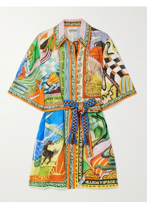 ALÉMAIS - Lucky Pace Belted Printed Linen-gauze Mini Shirt Dress - Multi - US0,US2,US4,US6,US8,US10,US12