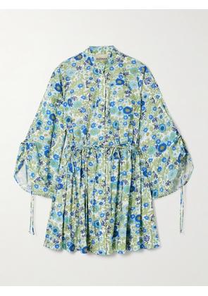 ALÉMAIS - Pam Floral-print Organic Cotton-poplin Mini Dress - Blue - US0,US2,US4,US6,US8,US10,US12