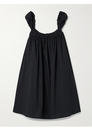 STAUD - Beau Gathered Cotton-blend Poplin Mini Dress - Black - x small,small,medium,large,x large