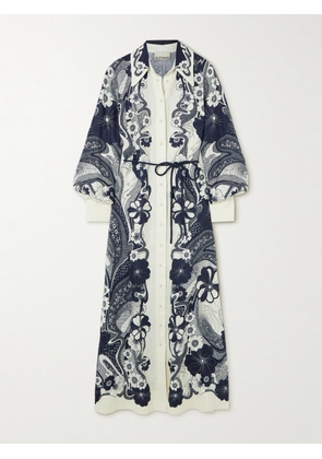 ALÉMAIS - Mickey Belted Printed Linen-gauze Maxi Shirt Dress - Blue - US0,US2,US4,US6,US8,US10,US12