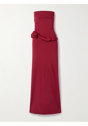 Maygel Coronel - Caracola Strapless Appliquéd Stretch-jersey Maxi Dress - Red - Petite,One Size,Extended