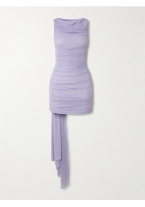 Maygel Coronel - Entredós Knotted Draped Ruched Stretch-tulle Mini Dress - Purple - Petite,One Size,Extended