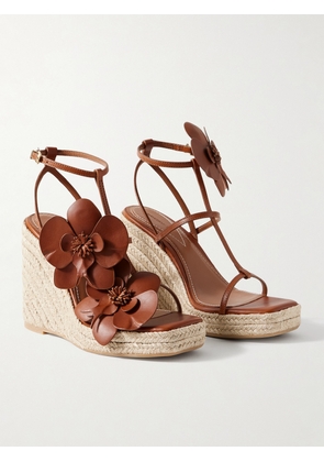 Zimmermann - Orchid Embellished Leather Espadrille Wedge Sandals - Brown - FR36,FR37,FR38,FR39,FR40,FR41
