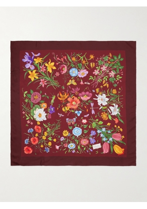 Gucci - Flora Floral-print Silk-twill Scarf - Burgundy - One size