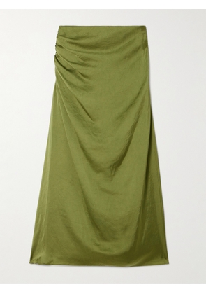Theory - Ruched Satin Midi Skirt - Green - US0,US2,US4,US6,US8,US10,US12