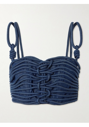 Andres Otalora - Redes Cropped Corded Chambray Top - Blue - US0,US2,US4,US6,US8,US10