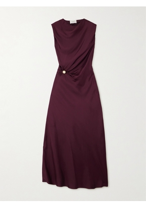 Loulou de Saison - Roan Draped Silk-twill Maxi Dress - Purple - x small,small,medium,large,x large