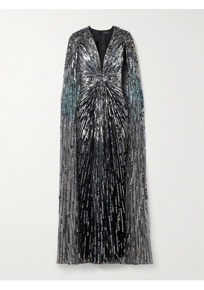Jenny Packham - Gold Rush Cape-effect Embellished Tulle Gown - Black - UK 8,UK 10,UK 12,UK 14,UK 16,UK 18,UK 20