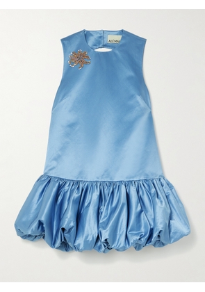 ALÉMAIS - + Sam Pauletto Caspian Embellished Gathered Cotton And Silk-blend Duchesse-satin Mini Dress - Blue - US0,US2,US4,US6,US8,US10,US12