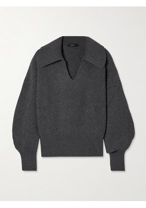Joseph - Ribbed Wool, Silk And Cashmere-blend Polo Sweater - Gray - xx small,x small,small,medium,large,x large