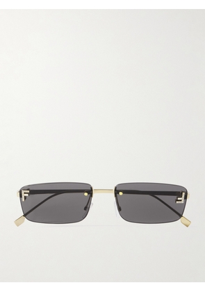 Fendi Eyewear - Fendi First Rectangular-frame Crystal-embellished Gold-tone Sunglasses - Silver - One size
