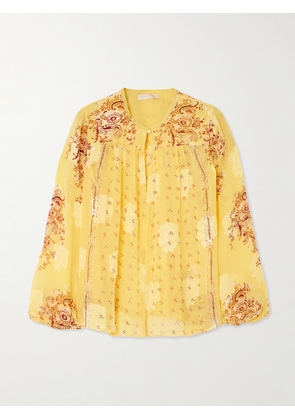 Ulla Johnson - Aster Picot-trimmed Printed Silk-blend Crepon Blouse - Yellow - US0,US2,US4,US6,US8,US10,US12,US14,US16