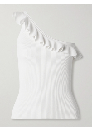 Zimmermann - Rhiannon One-shoulder Ruffled Ribbed-knit Top - Ivory - 00,1,2,3,4