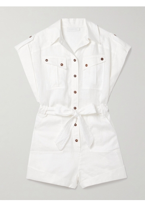 Zimmermann - Rhiannon Belted Linen Playsuit - White - 00,1,2,3,4