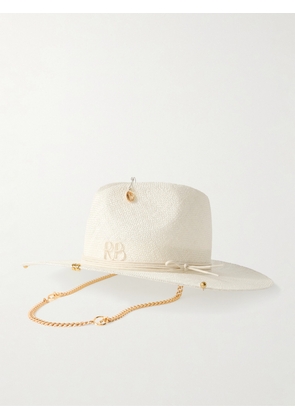 Ruslan Baginskiy - Embroidered Embellished Cotton-trimmed Straw Fedora - Off-white - XS,S,M,L