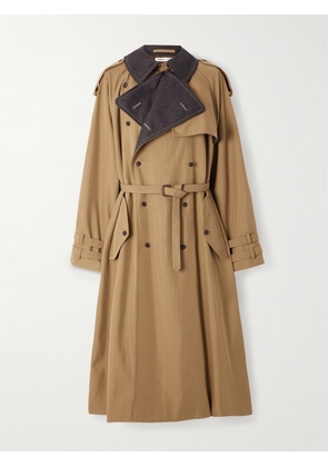CARVEN - Double-breasted Wool-felt Trimmed Cotton-blend Twill Trench Coat - Brown - FR 34,FR 36,FR 38,FR 40,FR 42