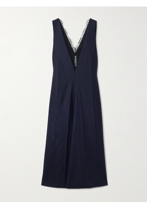 CARVEN - Chantilly Lace-trimmed Wool-flannel And Crinkled-satin Midi Dress - Black - FR 34,FR 36,FR 38,FR 40,FR 42