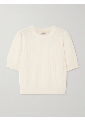 FRAME - Scalloped Pointelle-knit Cashmere Sweater - Cream - x small,small,medium,large,x large