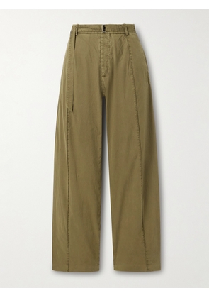 Co - Belted Paneled Cotton Wide-leg Pants - Green - US0,US2,US4,US6,US8,US10