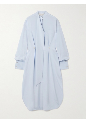 Sportmax - Esopo Scarf-detailed Silk-blend Crepe De Chine Shirt Dress - Blue - UK 4,UK 6,UK 8,UK 10,UK 12,UK 14,UK 16
