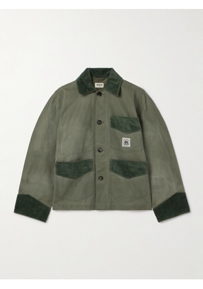BODE - Corduroy-trimmed Waxed-cotton Jacket - Green - x small,small,medium,large,x large