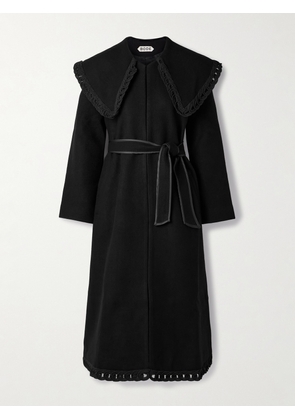 BODE - Dover Belted Embroidered Wool Coat - Black - x small,small,medium,large,x large