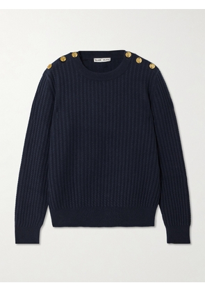 BLAZÉ Milano - Highland Button-detailed Cable-knit Wool And Cashmere-blend Sweater - Blue - 00,1,2,3,4