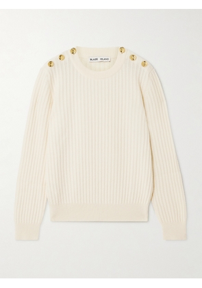 BLAZÉ Milano - Highland Button-detailed Cable-knit Wool And Cashmere-blend Sweater - White - 00,1,2,3,4