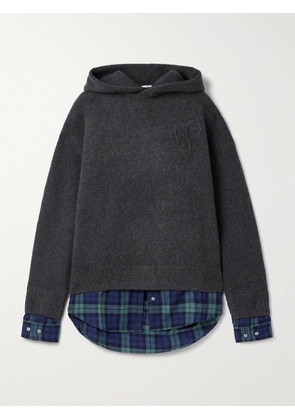 Acne Studios - Layered Knitted And Checked Cotton-flannel Hoodie - Gray - xx small,x small,small,medium,large