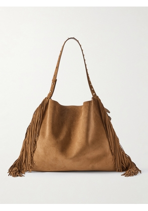 Christian Louboutin - Baggy Fringed Studded Suede Shoulder Bag - Brown - One size