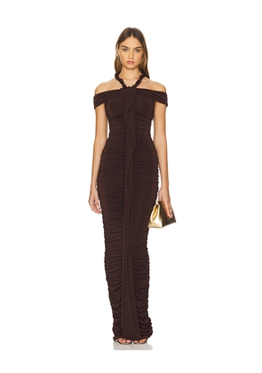 Khanums Textured Slinky Maxi Dress in Brown. Size M. Also in S, XS.