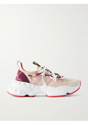 Christian Louboutin - Trailnrun Studded Embroidered Velour And Suede-trimmed Stretch-knit Sneakers - Neutrals - IT35,IT35.5,IT36,IT36.5,IT37,IT37.5,IT38,IT38.5,IT39,IT39.5,IT40,IT40.5,IT41,IT41.5,IT42