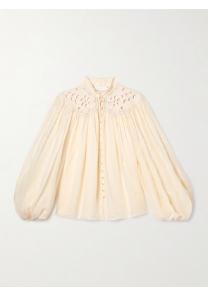 Zimmermann - Coco Broderie Anglaise-trimmed Ramie Blouse - Cream - 00,1,2,3,4