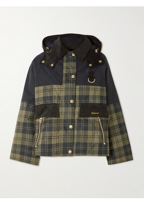 Barbour - Elaine Hooded Corduroy-trimmed Checked Waxed-cotton Jacket - Blue - UK 8,UK 10,UK 12,UK 14,UK 16,UK 18