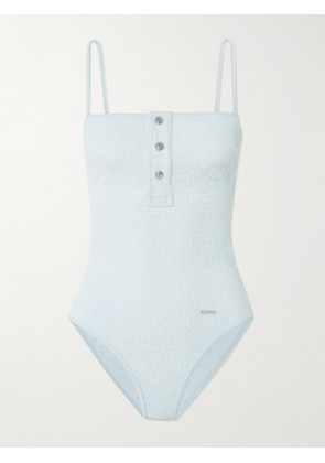 Bottega Veneta - Button-detailed Floral Cloqué Swimsuit - Blue - S,M,L