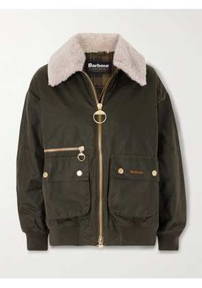 Barbour - Maxine Faux Shearling-trimmed Waxed-cotton Jacket - Green - UK 8,UK 10,UK 12,UK 14,UK 16,UK 18