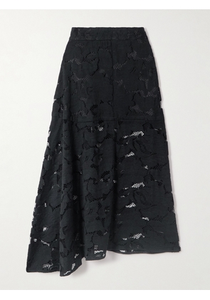 Patou - Asymmetric Organic Cotton-blend Lace Midi Skirt - Black - FR 34,FR 36,FR 38,FR 40,FR 42,FR 44