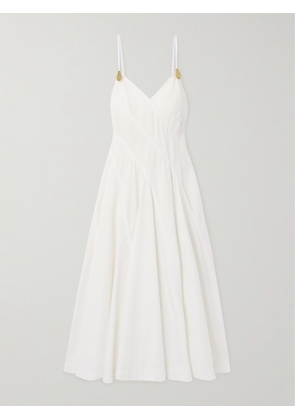 Bottega Veneta - Embellished Pleated Cotton-blend Poplin Midi Dress - Off-white - IT34,IT36,IT38,IT40,IT42